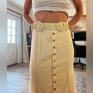 Backyard Roses Cream Skirt with Button Detail